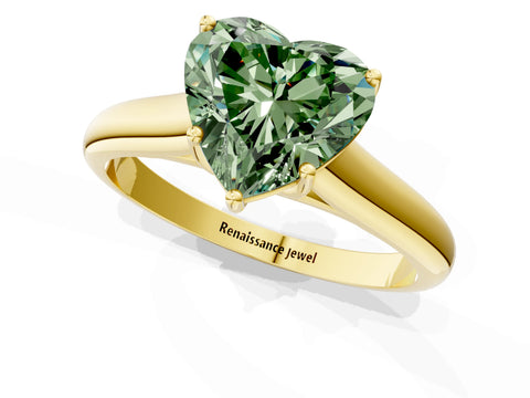 Yellow gold Fancy Green Heart Cut Solitaire Engagement Ring with Tapered Band and Four-Prong Setting_4