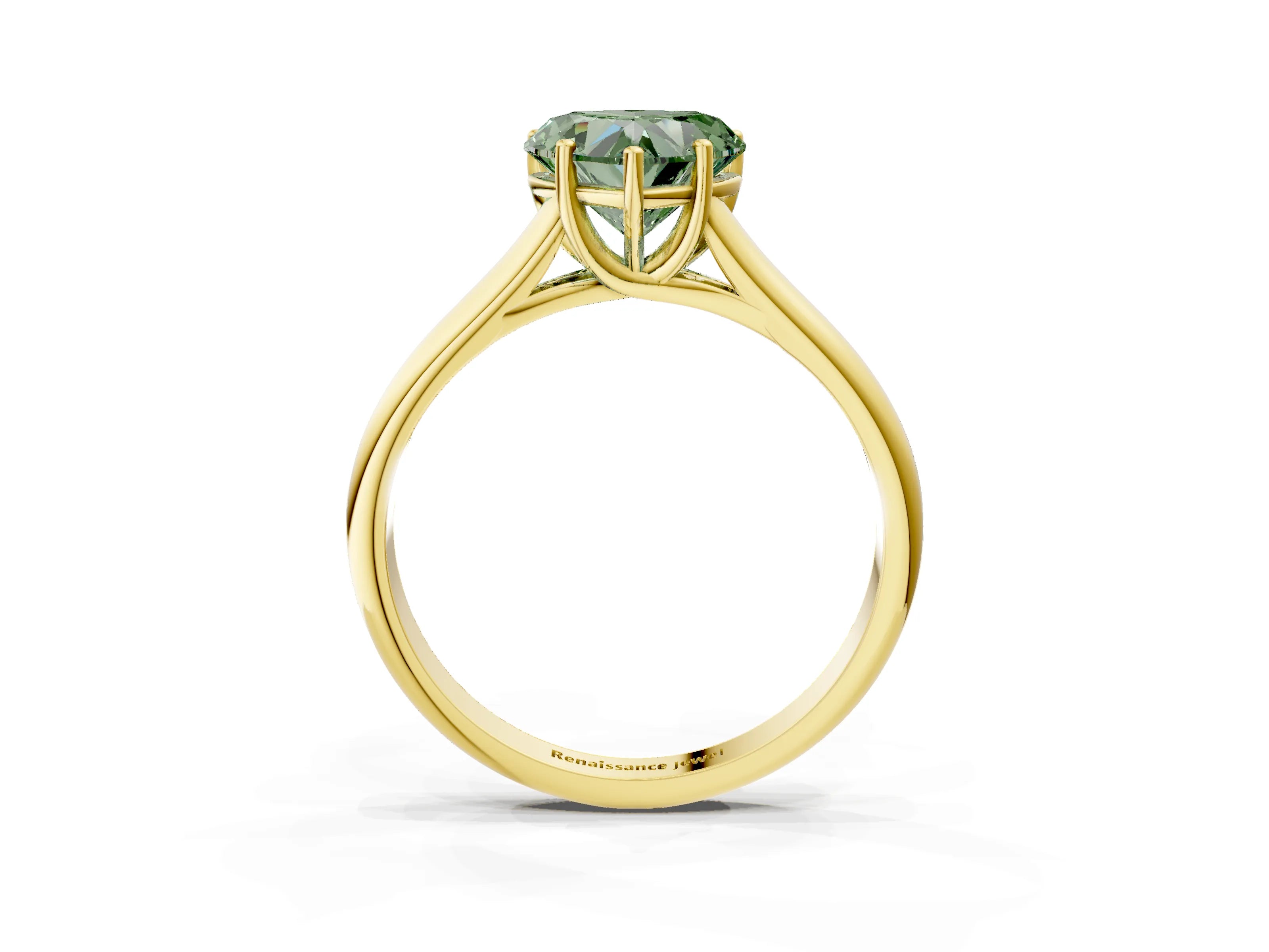 Yellow gold Fancy Green Heart Cut Solitaire Engagement Ring with Tapered Band and Four-Prong Setting_6