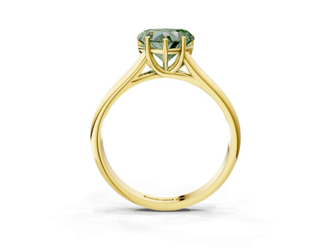 Yellow gold Fancy Green Heart Cut Solitaire Engagement Ring with Tapered Band and Four-Prong Setting_6