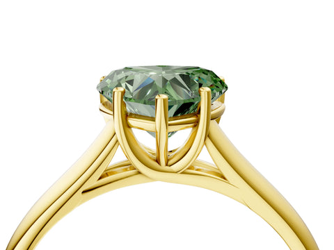 Yellow gold Fancy Green Heart Cut Solitaire Engagement Ring with Tapered Band and Four-Prong Setting_7