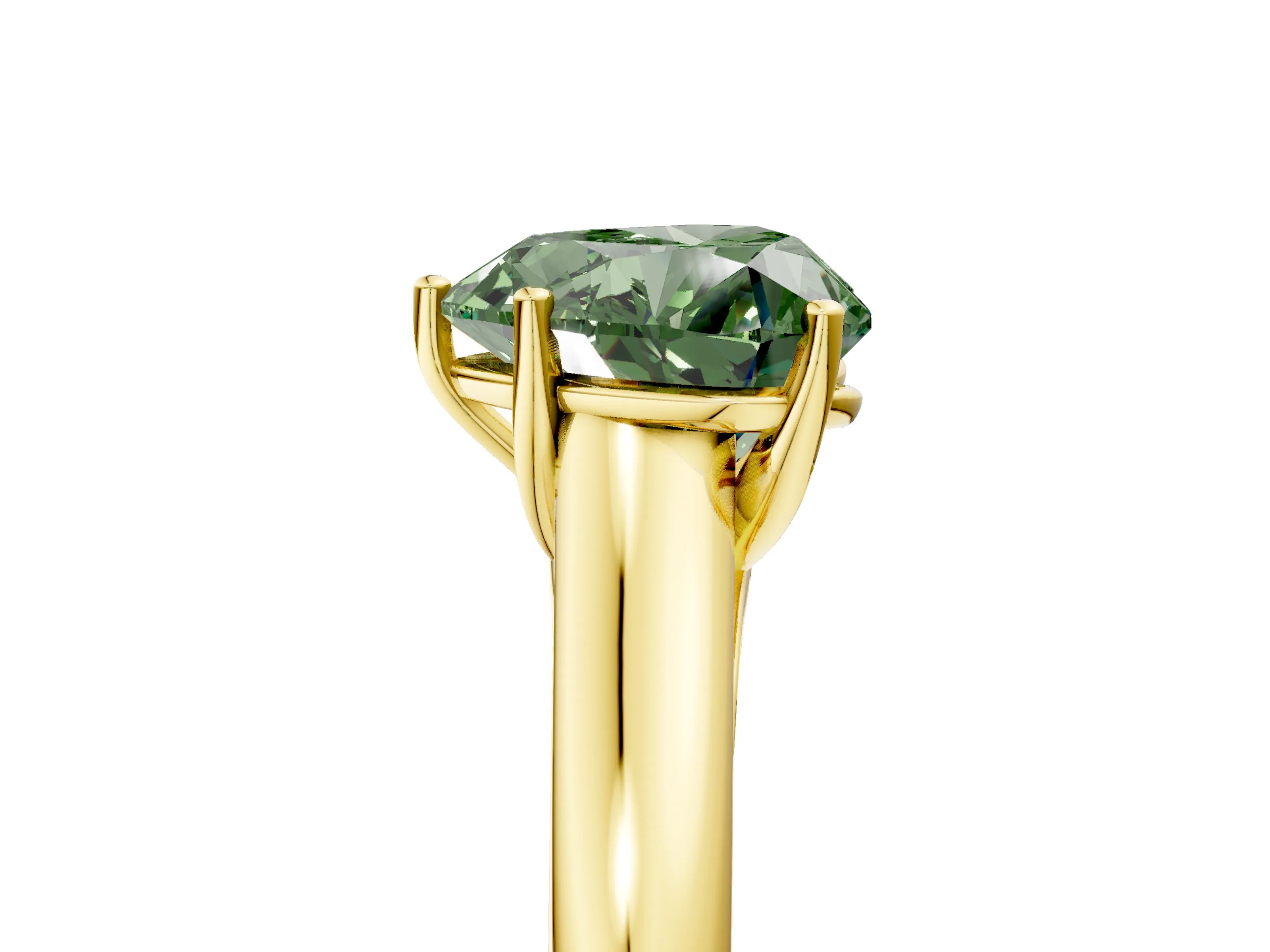Yellow gold Fancy Green Heart Cut Solitaire Engagement Ring with Tapered Band and Four-Prong Setting_8