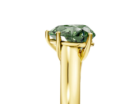 Yellow gold Fancy Green Heart Cut Solitaire Engagement Ring with Tapered Band and Four-Prong Setting_8