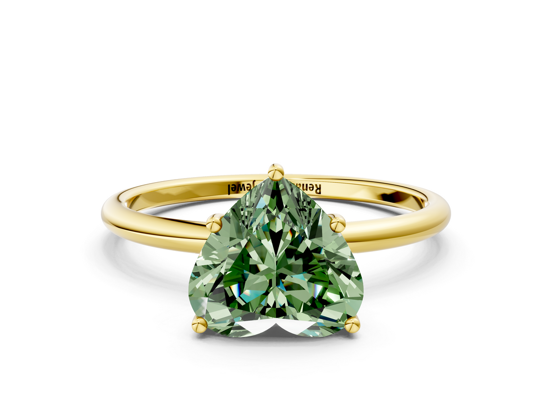 Yellow gold Fancy Green Heart  Cut Solitaire Engagement Ring with Thin Band and Four-Prong Setting_3
