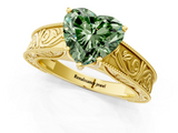 Yellow gold Fancy Green Heart  Cut Solitaire Engraved Band with Four-Prong Setting_1