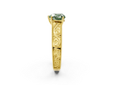Yellow gold Fancy Green Heart  Cut Solitaire Engraved Band with Four-Prong Setting_2
