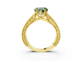 Yellow gold Fancy Green Heart  Cut Solitaire Engraved Band with Four-Prong Setting_3