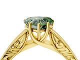 Yellow gold Fancy Green Heart  Cut Solitaire Engraved Band with Four-Prong Setting_4
