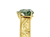 Yellow gold Fancy Green Heart  Cut Solitaire Engraved Band with Four-Prong Setting_5