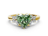 Yellow gold Fancy Green Heart  Cut Solitaire Floral Diamond Ring with Four-Prong Setting