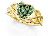 Yellow gold Fancy Green Heart Cut Solitaire Intertwined Band Prong Setting Ring_1