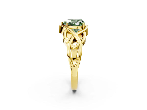 Yellow Gold Heart-Shaped Woven Solitaire Engagement Ring Setting for Fancy Green Center
