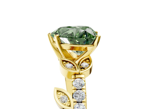 Yellow gold Fancy Green Heart Cut Solitaire Leaf-Inspired Diamond Ring with Pavé Band and Four-Prong Setting_17
