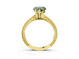 Yellow gold Fancy Green Heart Cut Solitaire Milgrain Engraved Band with Four-Prong Setting_3