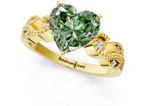 Yellow gold Fancy Green Heart Cut Solitaire Milgrain Leaf Band with Prong Setting_1