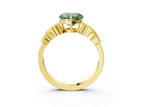 Yellow gold Fancy Green Heart Cut Solitaire Milgrain Leaf Band with Prong Setting_3