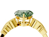 Yellow gold Fancy Green Heart Cut Solitaire Milgrain Leaf Band with Prong Setting_4