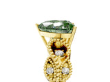 Yellow gold Fancy Green Heart Cut Solitaire Milgrain Leaf Band with Prong Setting_5