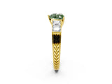 Yellow gold Fancy Green Heart Cut Solitaire Princess Side Stone Engraved Band Prong Setting Ring_2