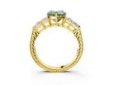 Yellow gold Fancy Green Heart Cut Solitaire Princess Side Stone Engraved Band Prong Setting Ring_3