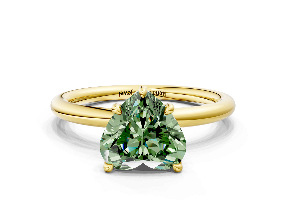 Yellow gold Fancy Green Heart  Cut Solitaire Ring with Thin Band and Four-Prong Setting