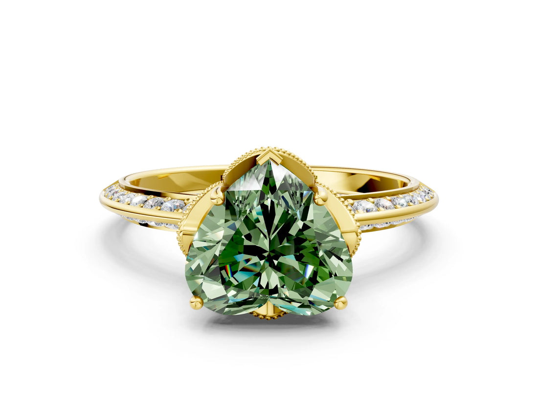 Yellow gold Fancy Green Heart Cut Solitaire Split Shank Pave Diamond Engagement Ring with Four-Prong Setting_24