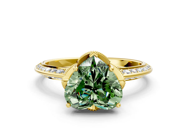 Yellow Gold Heart-Shaped Graduated Pave Engagement Ring Setting for Fancy Green Center