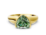 Yellow gold Fancy Green Heart Cut Solitaire Tension Set Diamond Ring with Split Shank Band