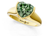 Yellow gold Fancy Green Heart Cut Solitaire Tension Set Diamond Ring with Split Shank Band_1