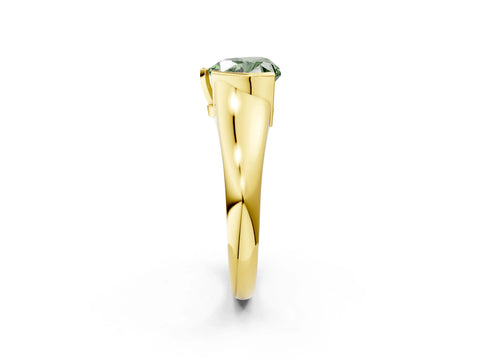 Yellow gold Fancy Green Heart Cut Solitaire Tension Set Diamond Ring with Split Shank Band_2