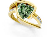 Yellow gold Fancy Green Heart Cut Solitaire Tension-Set Diamond Split Shank Ring_13