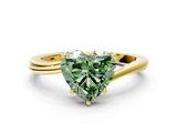 Yellow gold Fancy Green Heart  Cut Solitaire Twist Band Ring with Four-Prong Setting