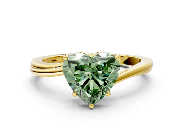 Yellow gold Fancy Green Heart  Cut Solitaire Twist Band Ring with Four-Prong Setting
