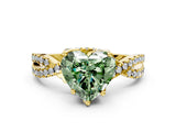 Yellow gold Fancy Green Heart Cut Solitaire Twist Pave Diamond Engagement Ring with Prong Setting