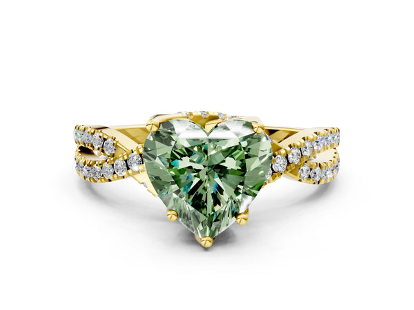 Yellow Gold Heart-Shaped Twisted Split Shank Engagement Ring Setting for Fancy Green Center