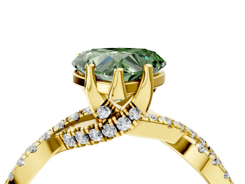 Yellow gold Fancy Green Heart Cut Solitaire Twist Pave Diamond Engagement Ring with Prong Setting_4