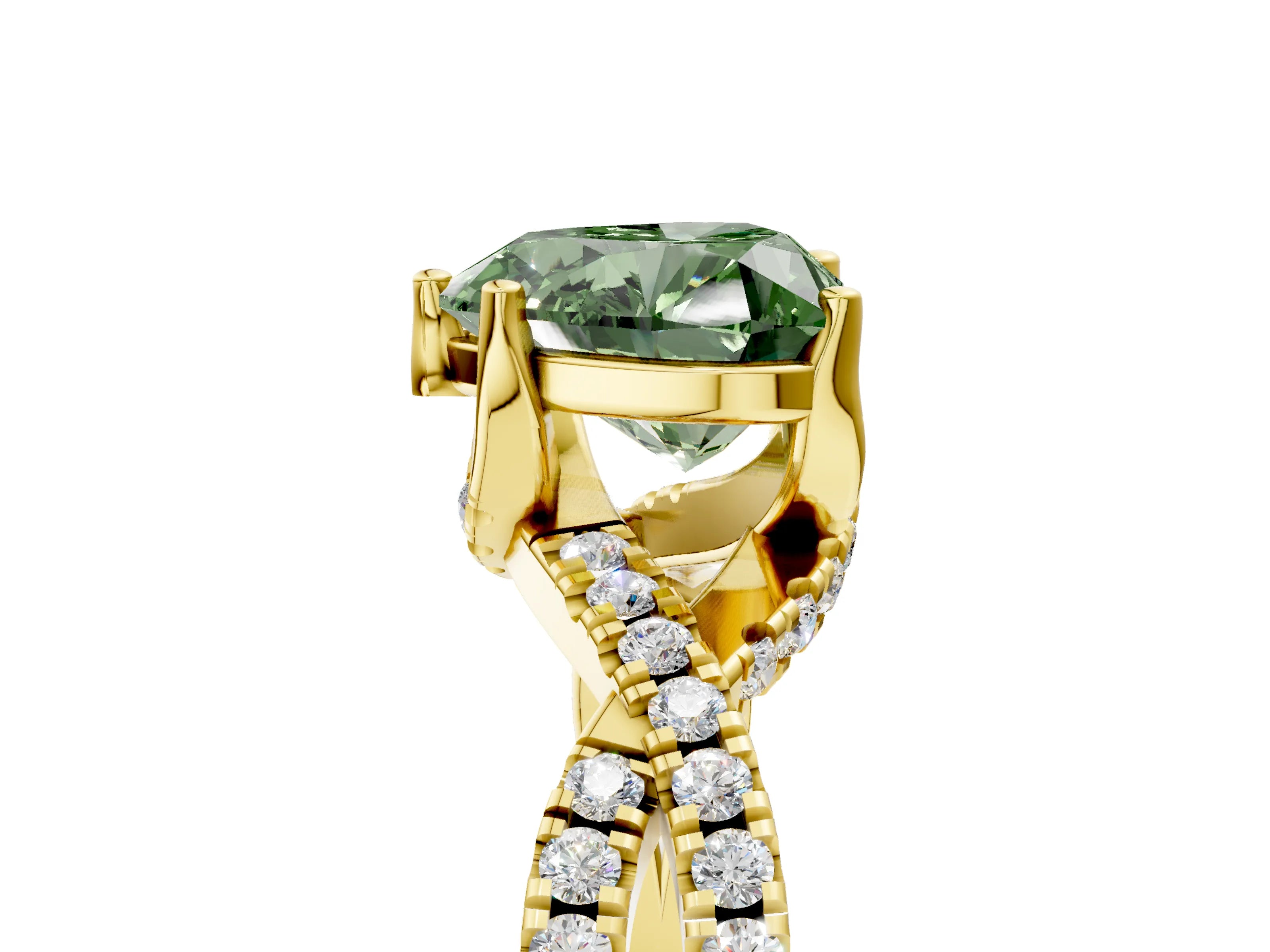 Yellow gold Fancy Green Heart Cut Solitaire Twist Pave Diamond Engagement Ring with Prong Setting_5
