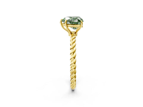 Yellow gold Fancy Green Heart Cut Solitaire Twisted Band 4-Prong Ring_2
