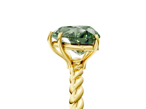 Yellow gold Fancy Green Heart Cut Solitaire Twisted Band 4-Prong Ring_5