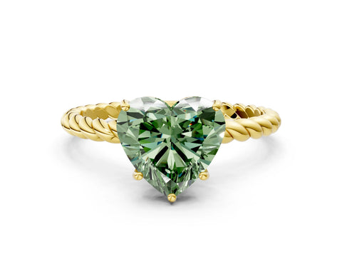 Yellow gold Fancy Green Heart Cut Solitaire Twisted Band 4-Prong Ring