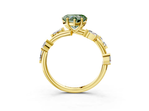 Yellow gold Fancy Green Heart Cut Solitaire Twisted Band Marquise Accent Prong Setting Ring_3