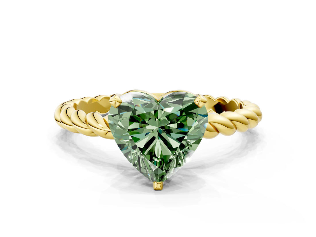 Yellow gold Fancy Green Heart  Cut Solitaire Twisted Band with Four-Prong Setting_34