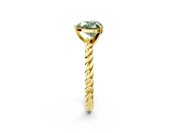 Yellow gold Fancy Green Heart  Cut Solitaire Twisted Band with Four-Prong Setting