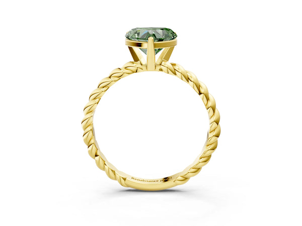 Yellow gold Fancy Green Heart  Cut Solitaire Twisted Band with Four-Prong Setting