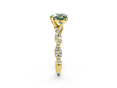 Yellow gold Fancy Green Heart Cut Solitaire Twisted Pave Band with Four-Prong Setting_5