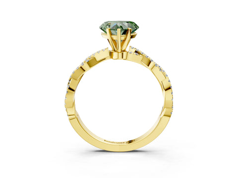 Yellow gold Fancy Green Heart Cut Solitaire Twisted Pave Band with Four-Prong Setting_6