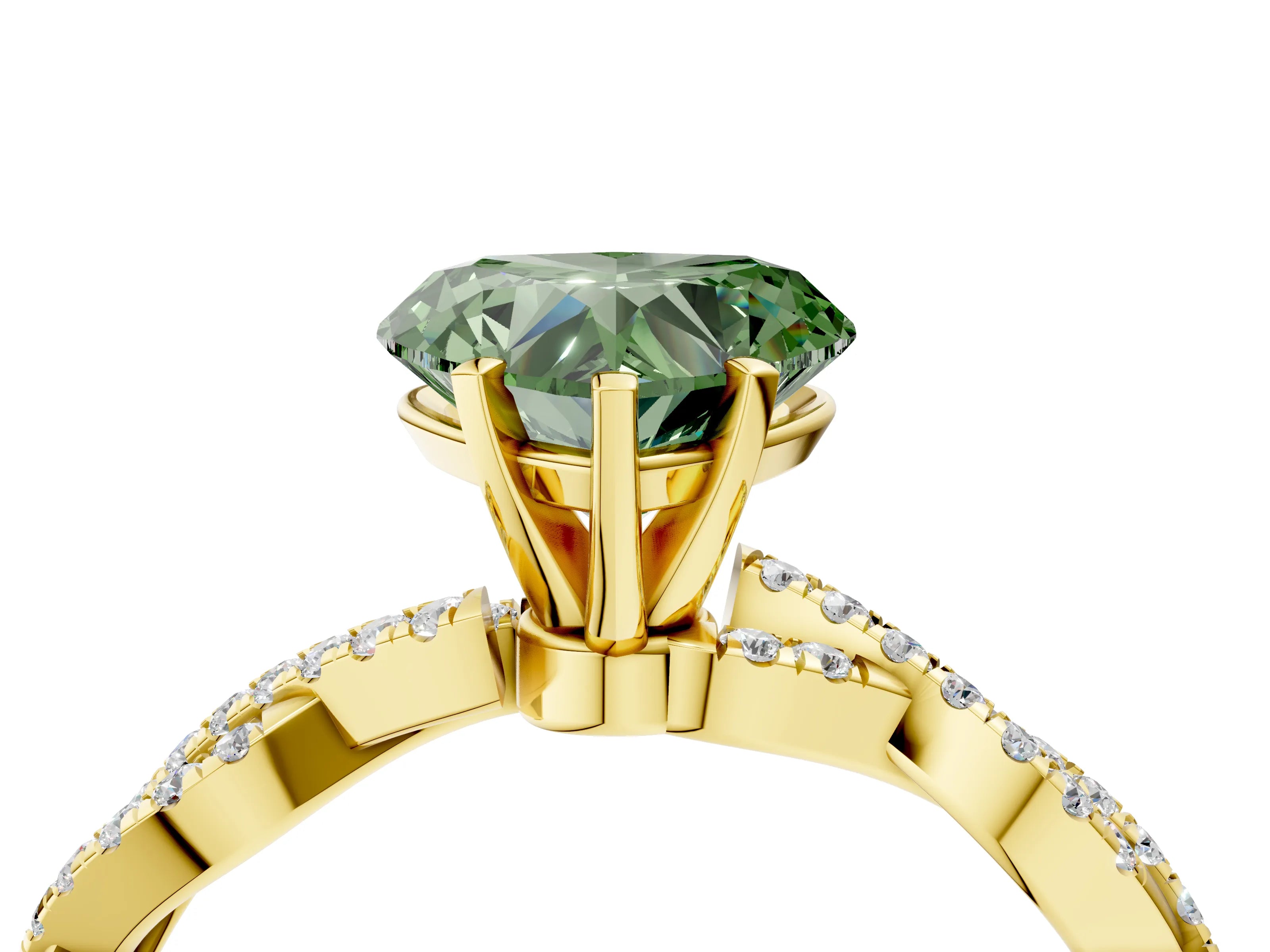 Yellow gold Fancy Green Heart Cut Solitaire Twisted Pave Band with Four-Prong Setting_7