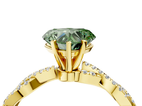 Yellow gold Fancy Green Heart Cut Solitaire Twisted Pave Band with Four-Prong Setting_7