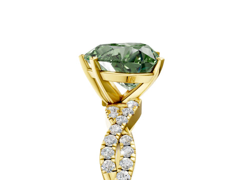 Yellow gold Fancy Green Heart Cut Solitaire Twisted Pave Band with Four-Prong Setting_8