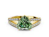 Yellow gold Fancy Green Heart  Cut Split Shank Pave Diamond Engagement Ring with Four-Prong Setting