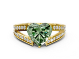 Yellow gold Fancy Green Heart  Cut Split Shank Pave Diamond Ring with Four-Prong Setting